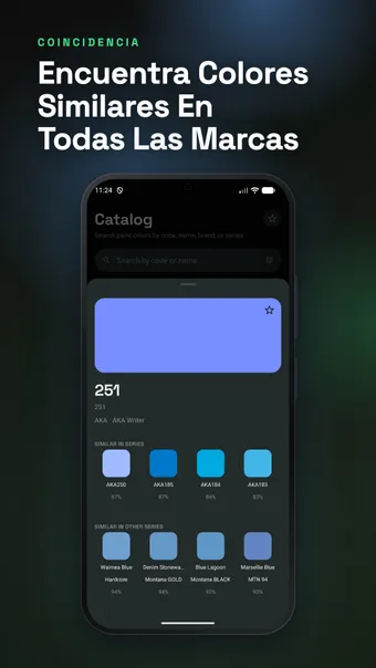Captura de SprayDeck: resultados de equivalencia de un color entre marcas
